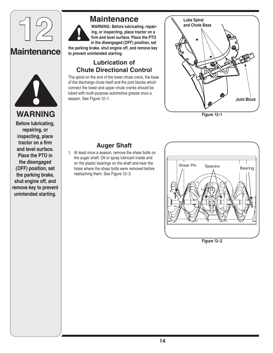 Maintenance, Warning | MTD 190-032-101 User Manual | Page 14 / 19