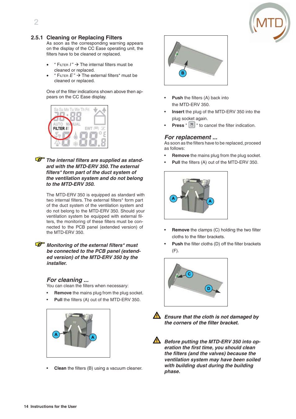 For replacement, For cleaning | MTD -ERV 350 User Manual | Page 18 / 56