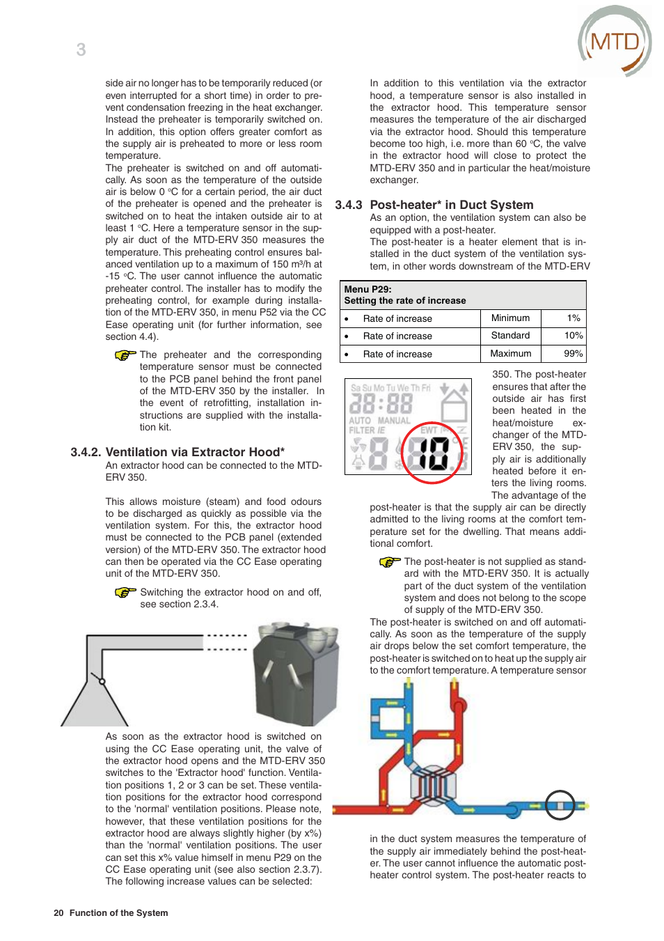 Ventilation via extractor hood, 3 post-heater* in duct system | MTD -ERV 350 User Manual | Page 24 / 56