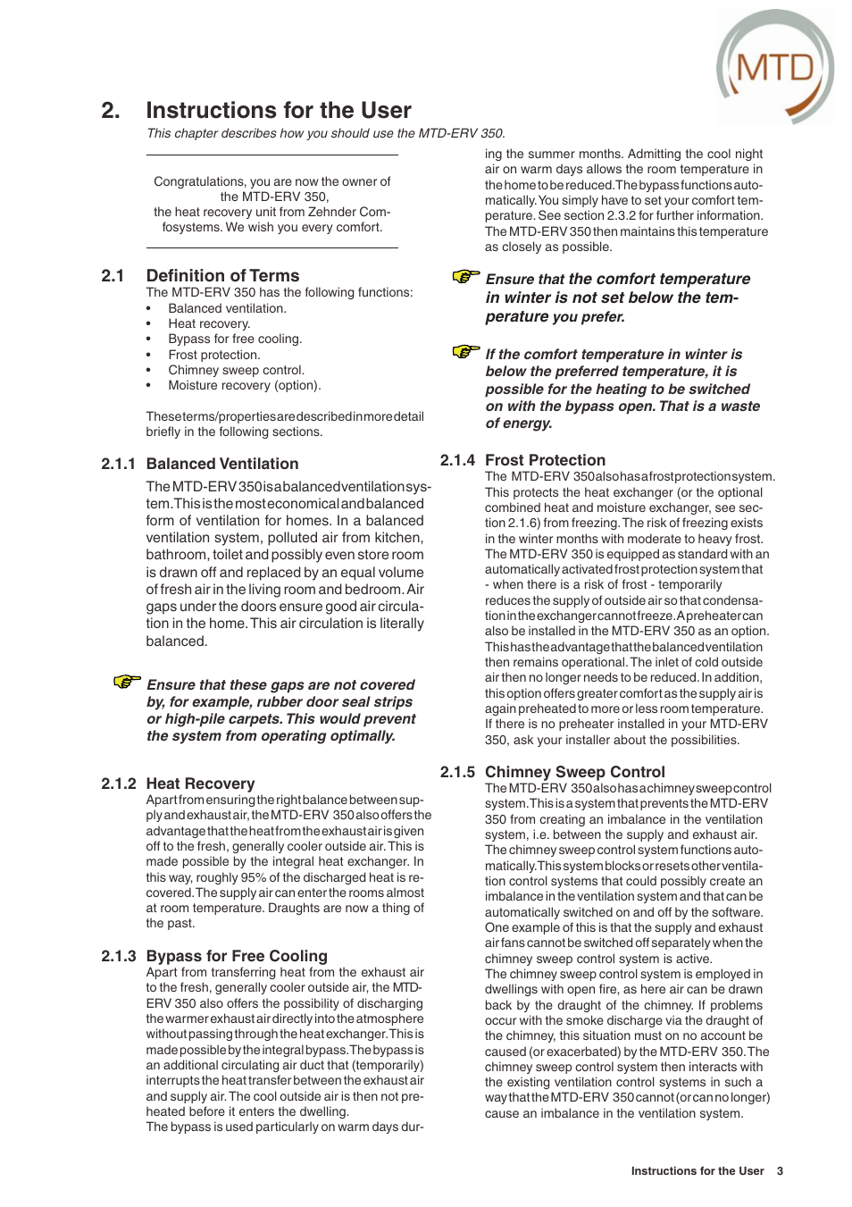 Instructions for the user | MTD -ERV 350 User Manual | Page 7 / 56