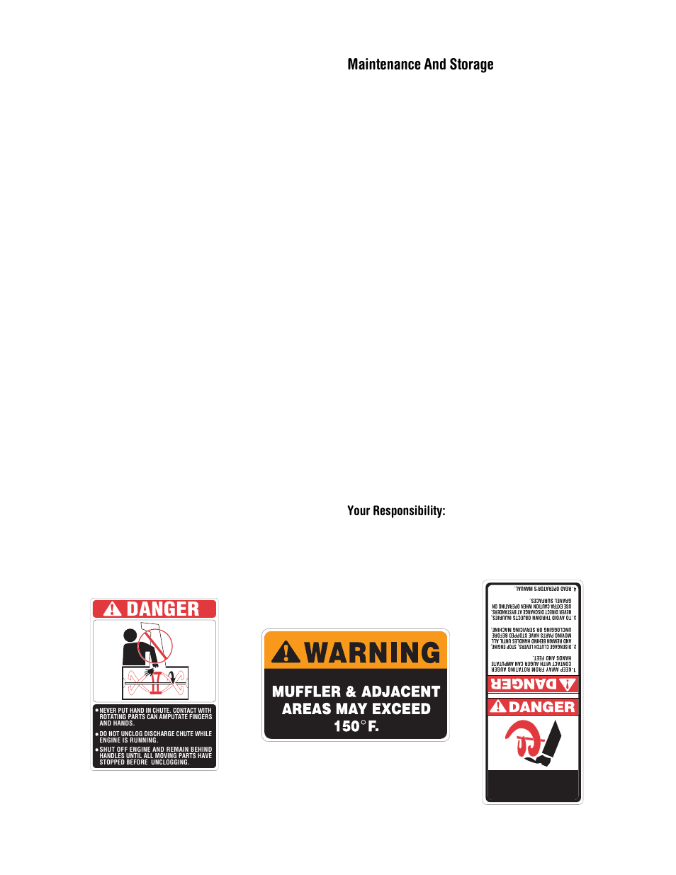 Danger, Maintenance and storage, Your responsibility | MTD E172 User Manual | Page 4 / 19