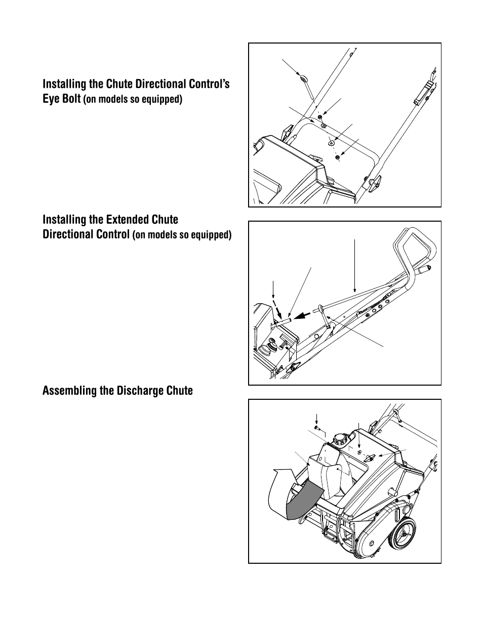 Installing the extended chute directional control, Assembling the discharge chute, On models so equipped) | MTD E172 User Manual | Page 6 / 19