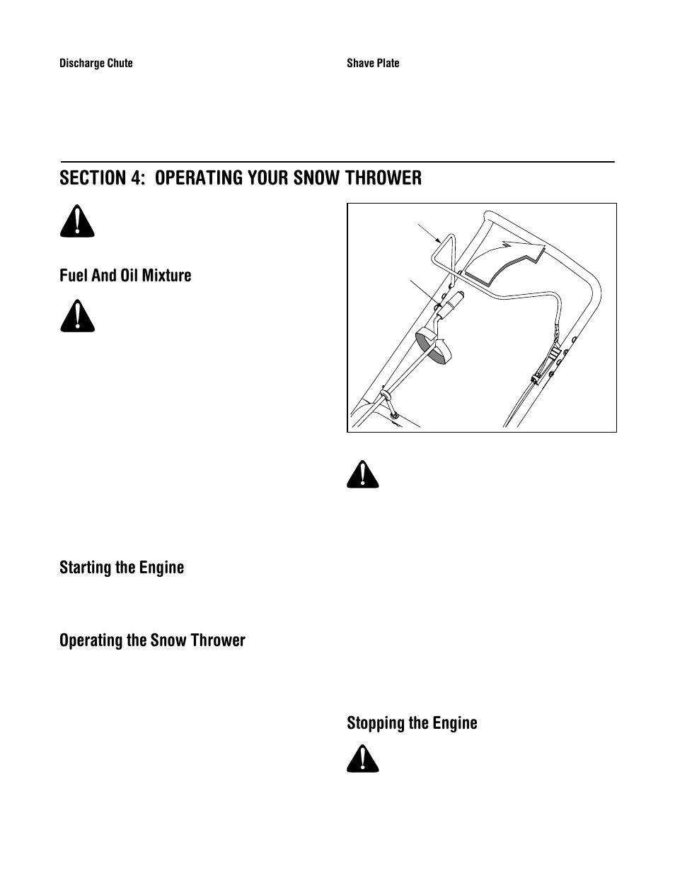 Fuel and oil mixture, Starting the engine, Operating the snow thrower | Stopping the engine | MTD E172 User Manual | Page 8 / 19