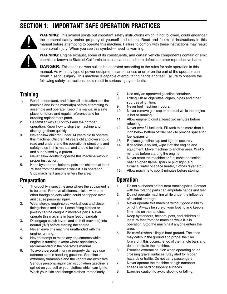 Training, Preparation, Operation | MTD 393 User Manual | Page 3 / 20