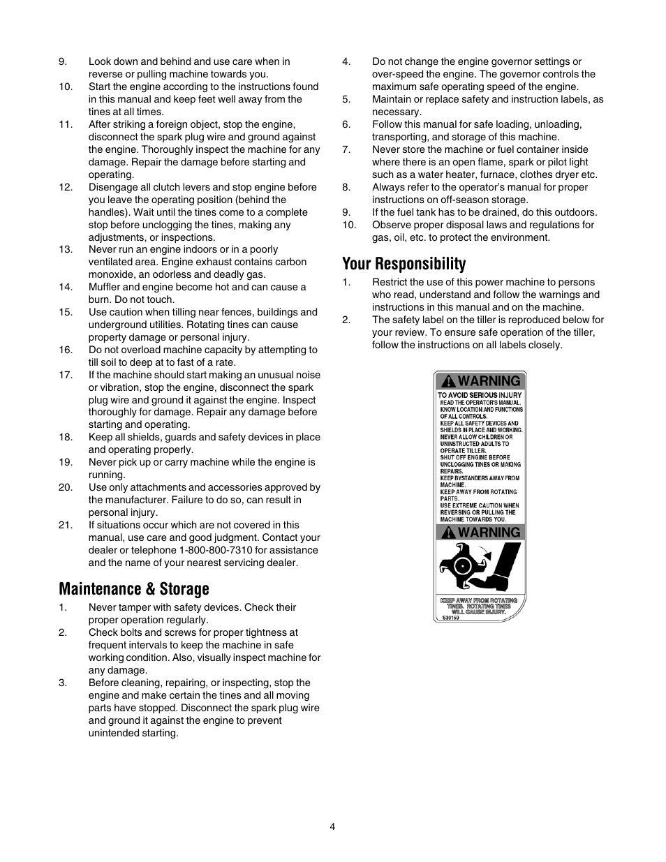 Maintenance & storage, Your responsibility | MTD 393 User Manual | Page 4 / 20