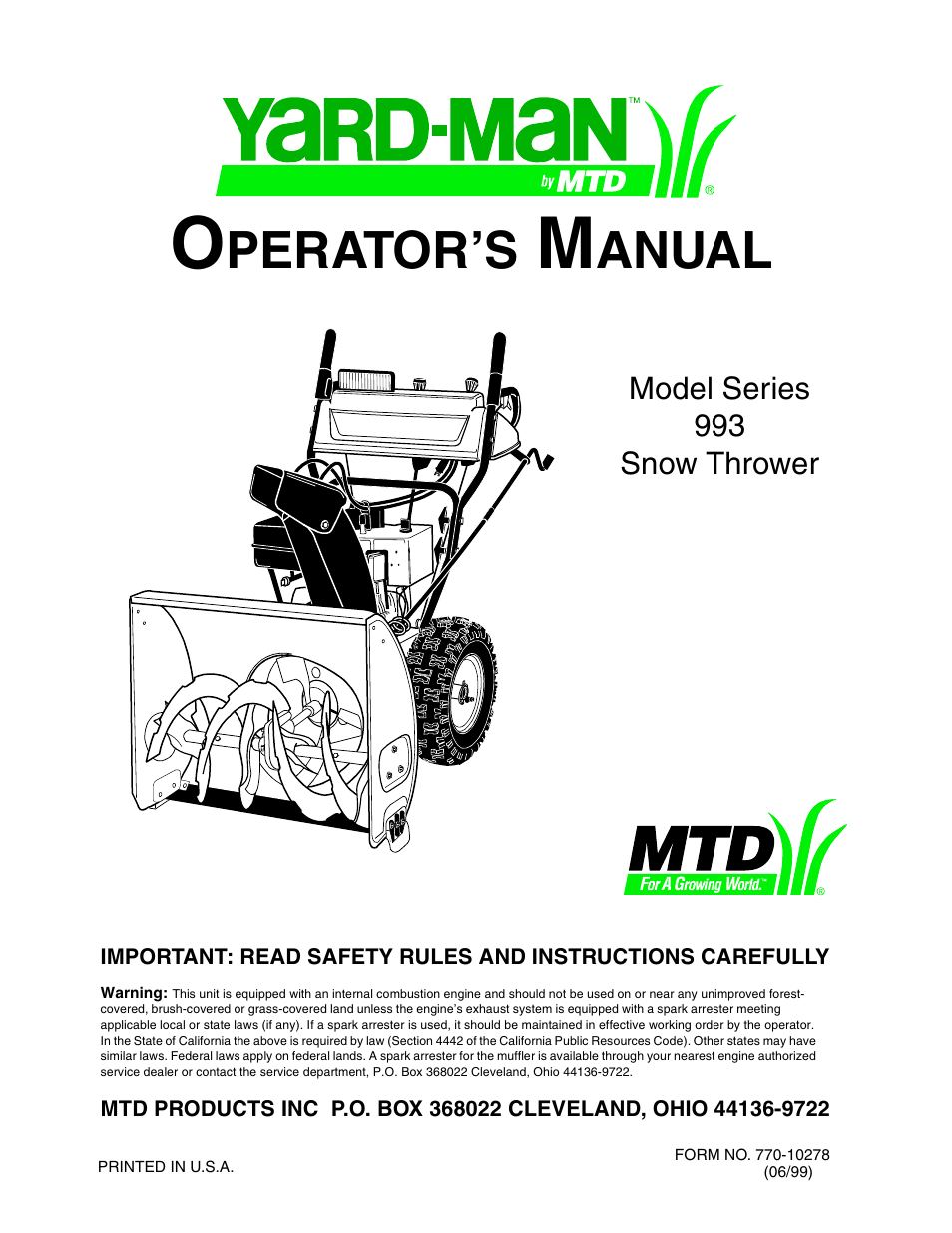 MTD 770-10278 993 User Manual | 24 pages