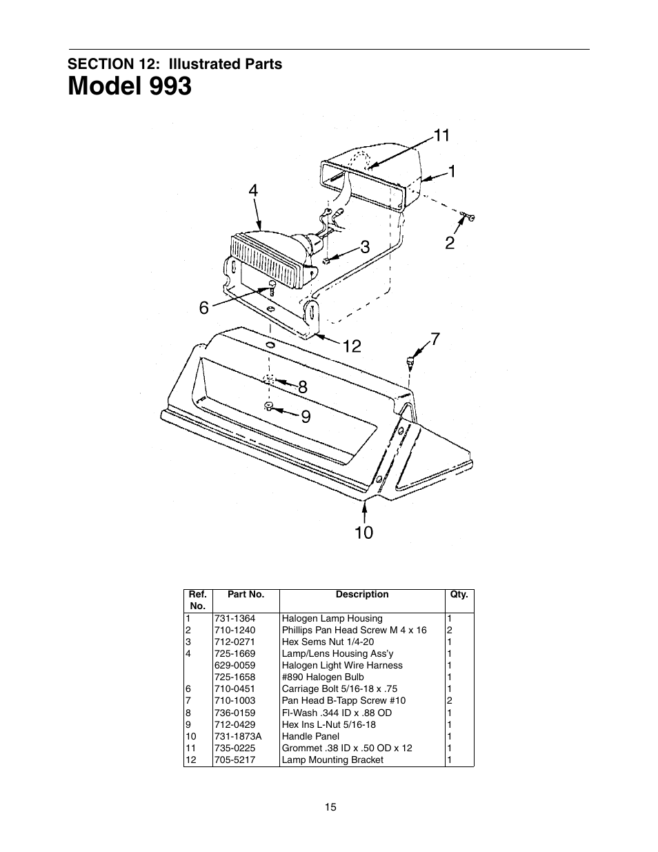Section 12: illustrated parts, Model 993 | MTD 770-10278 993 User Manual | Page 15 / 24