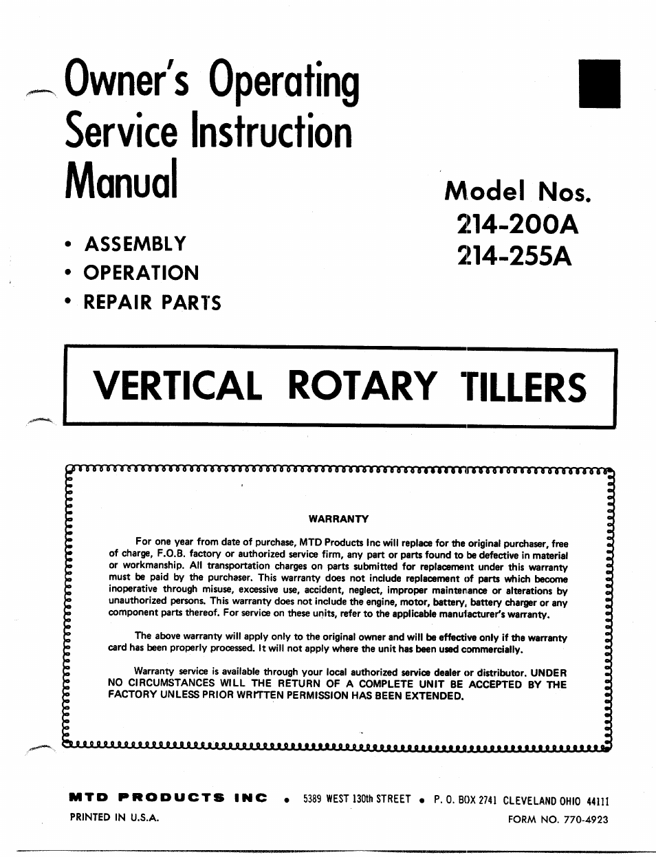 MTD 214-200A User Manual | 12 pages