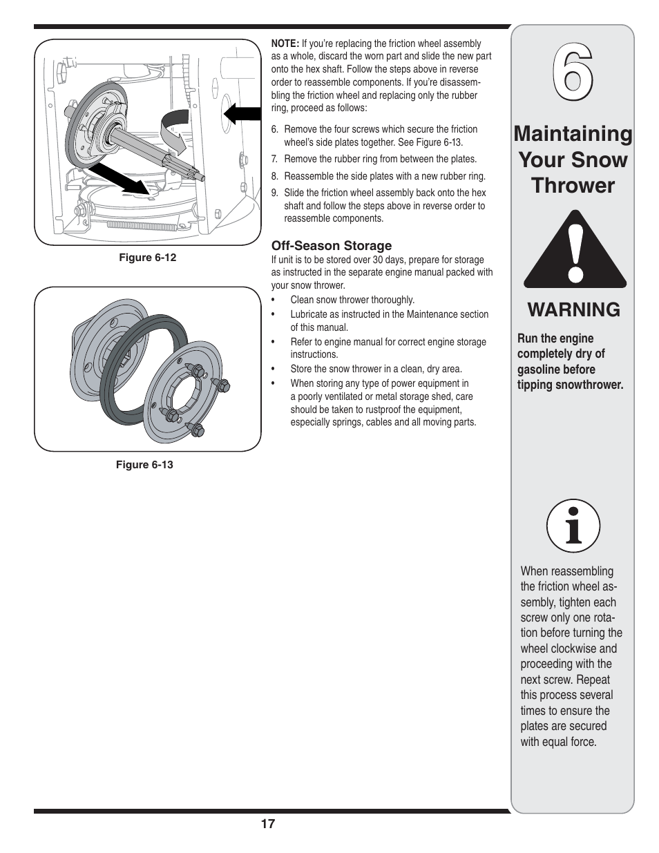 Maintaining your snow thrower, Warning | MTD Style L User Manual | Page 17 / 48