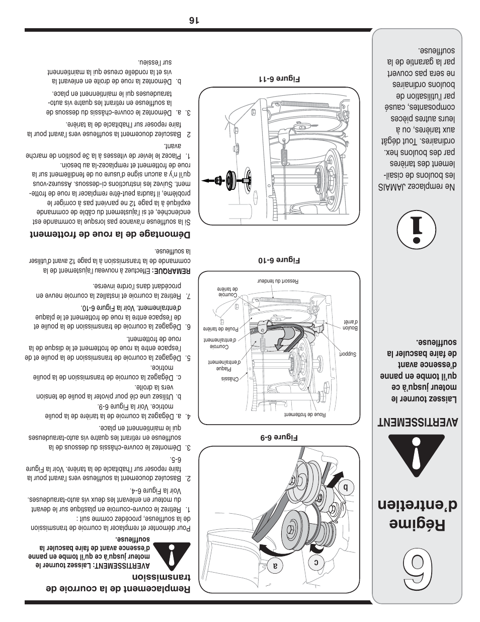 Régime d’entretien, Aver tissement | MTD Style L User Manual | Page 33 / 48