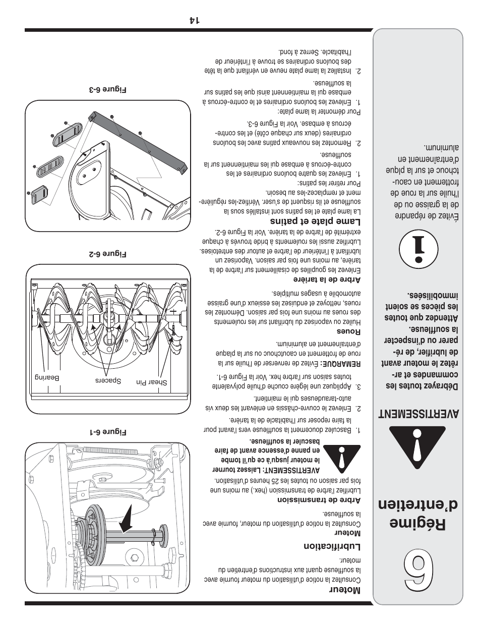 Régime d’entretien, Aver tissement | MTD Style L User Manual | Page 35 / 48