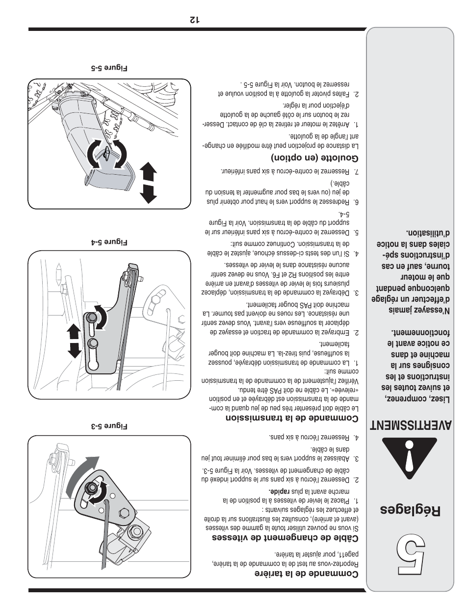 Réglag es, Aver tissment | MTD Style L User Manual | Page 37 / 48