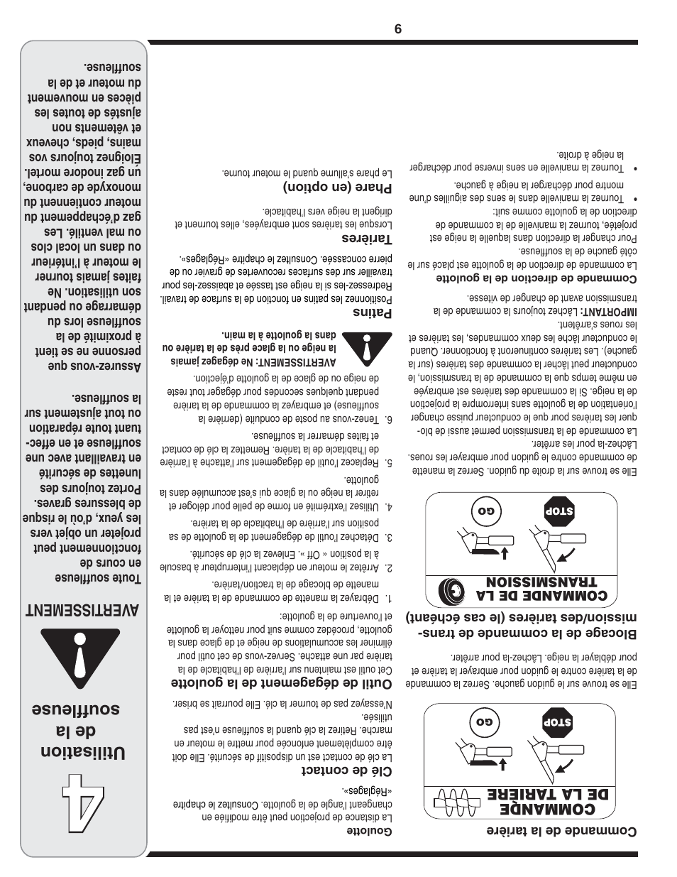 Utilisation de la souffleuse, Aver tissement | MTD Style L User Manual | Page 40 / 48