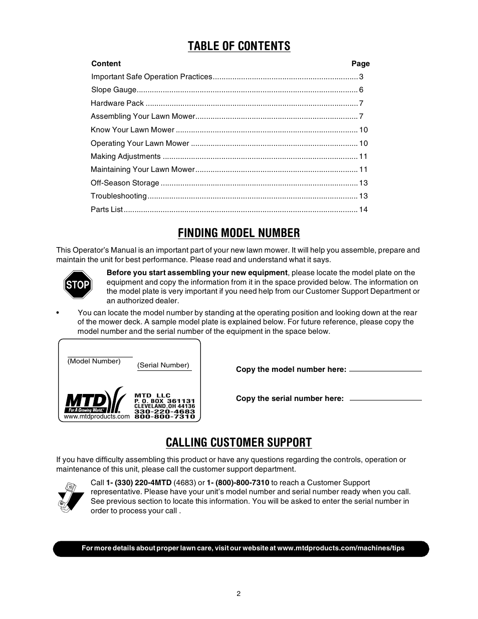 MTD 020 User Manual | Page 2 / 16