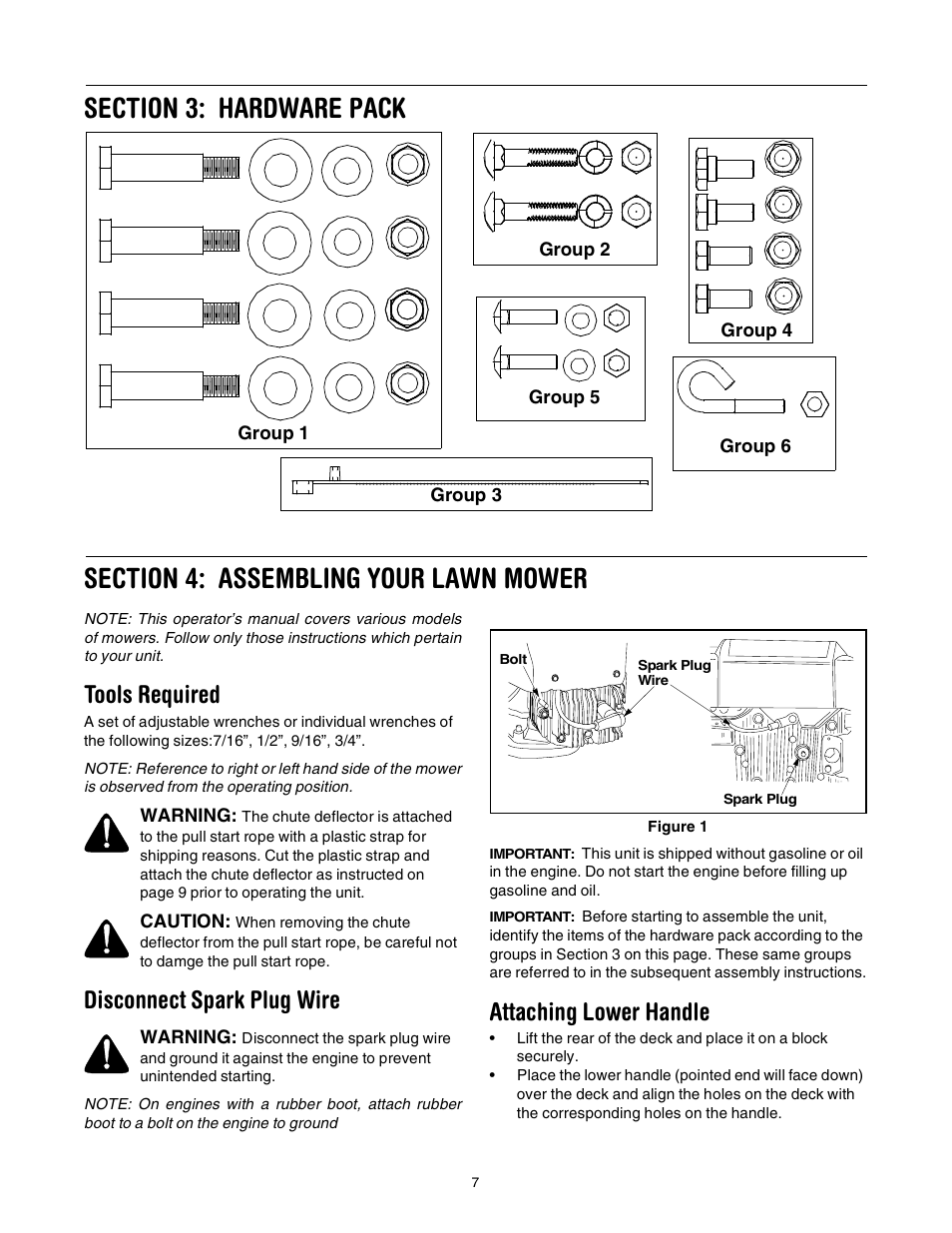 Tools required, Disconnect spark plug wire, Attaching lower handle | MTD 020 User Manual | Page 7 / 16