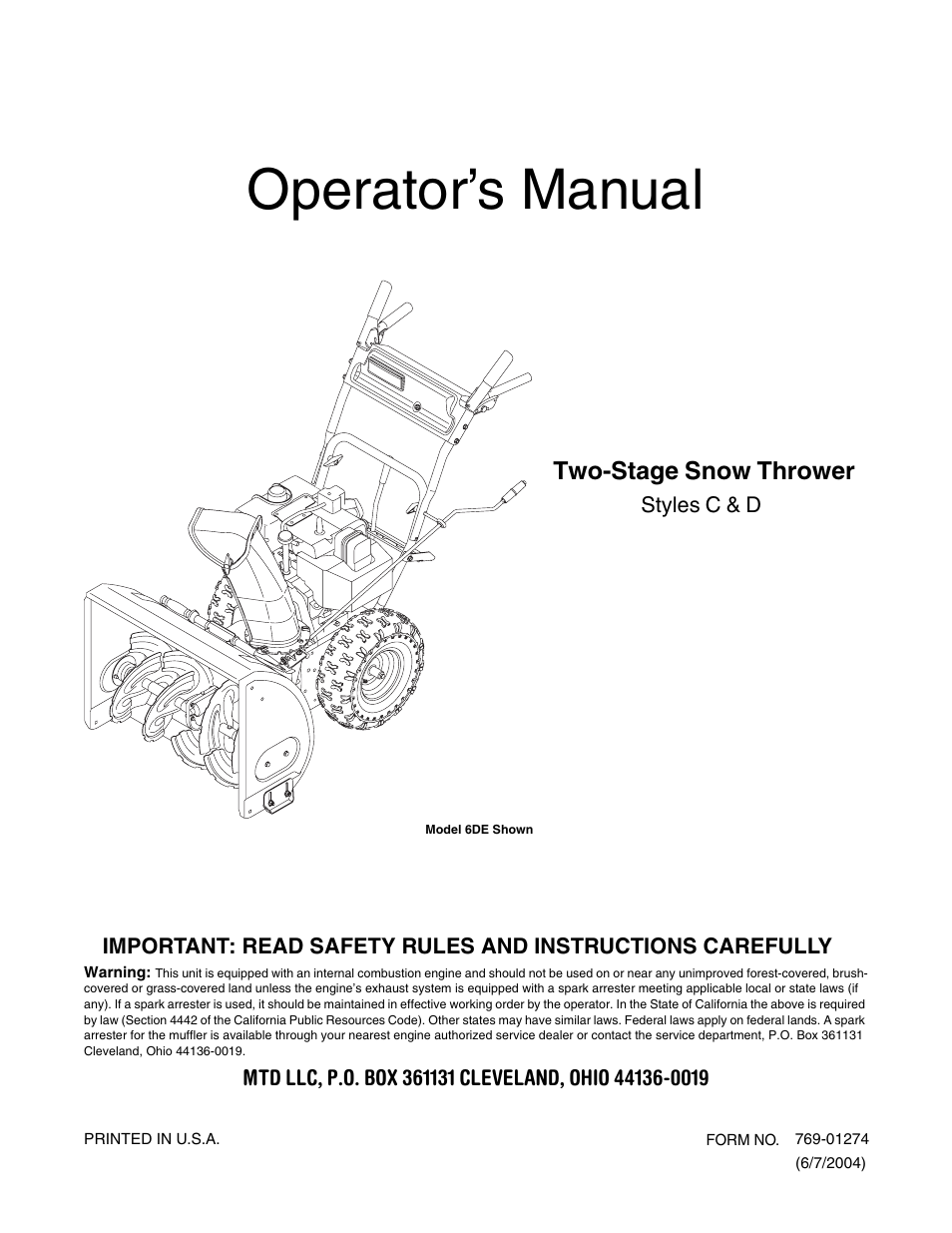 MTD 6DE User Manual | 28 pages