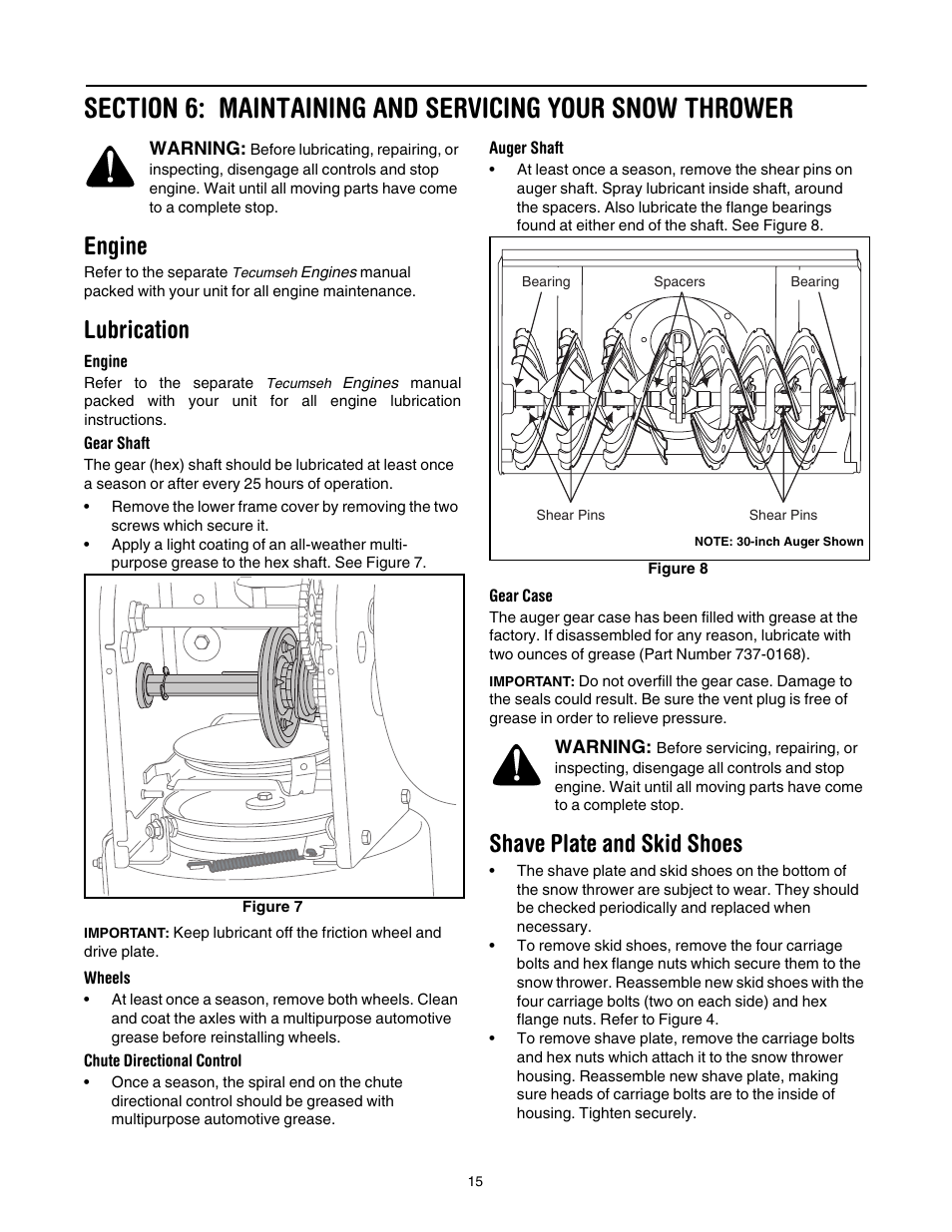 Engine, Lubrication, Shave plate and skid shoes | MTD 6DE User Manual | Page 15 / 28