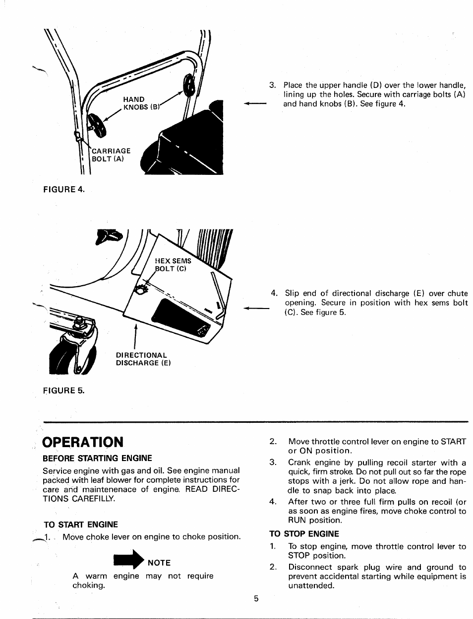 Operation, Before starting engine, To start engine | To stop engine | MTD 248-694-000 User Manual | Page 5 / 12
