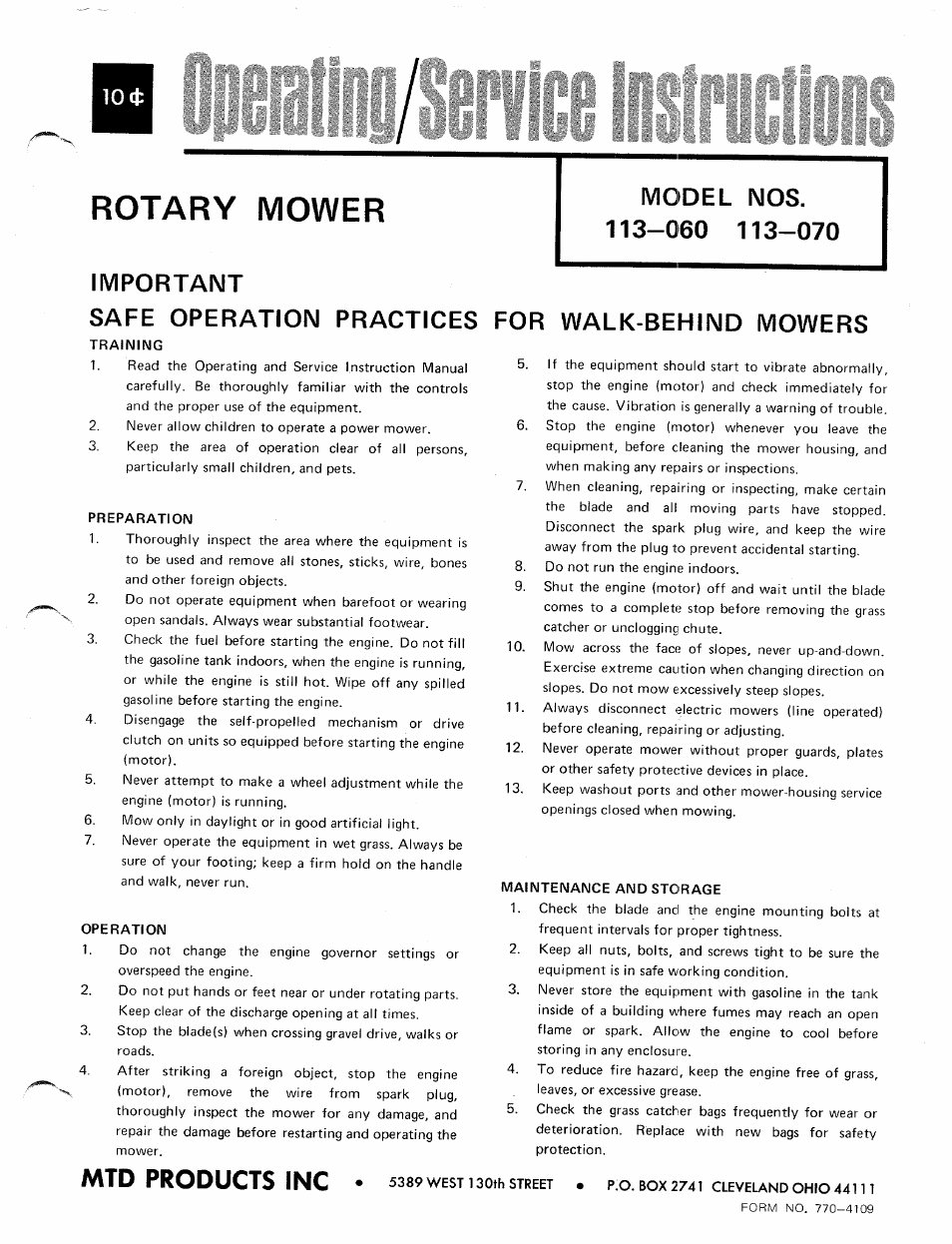 MTD 113-070 User Manual | 8 pages