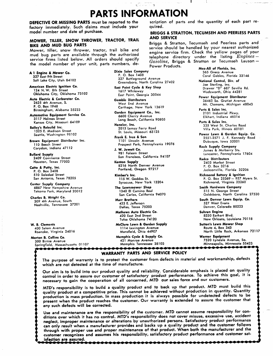 Parts information | MTD 113-070 User Manual | Page 8 / 8