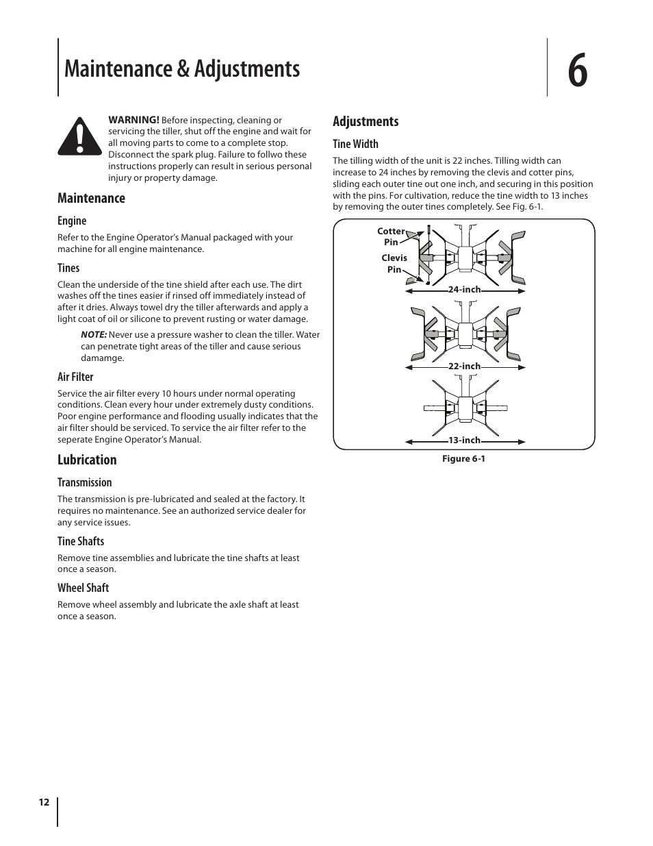 Maintenance & adjustments, Maintenance, Lubrication | Adjustments | MTD 250 Series User Manual | Page 12 / 36