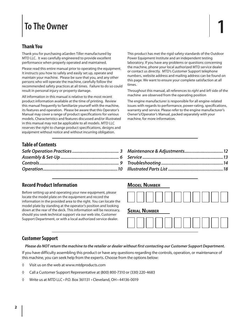 MTD 250 Series User Manual | Page 2 / 36