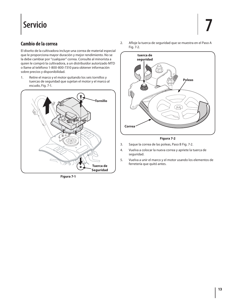 Servicio, Cambio de la correa | MTD 250 Series User Manual | Page 33 / 36