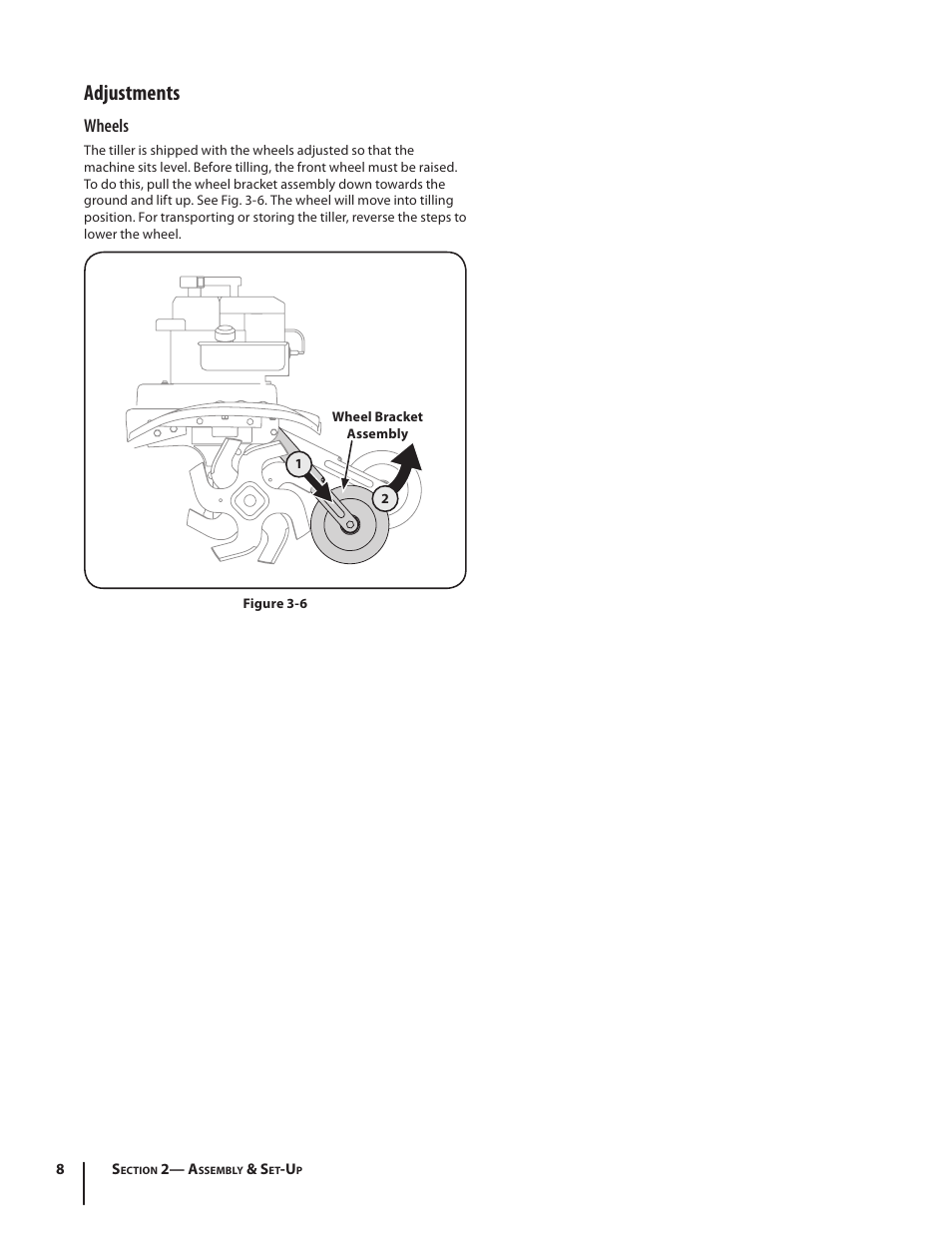 Adjustments, Wheels | MTD 250 Series User Manual | Page 8 / 36