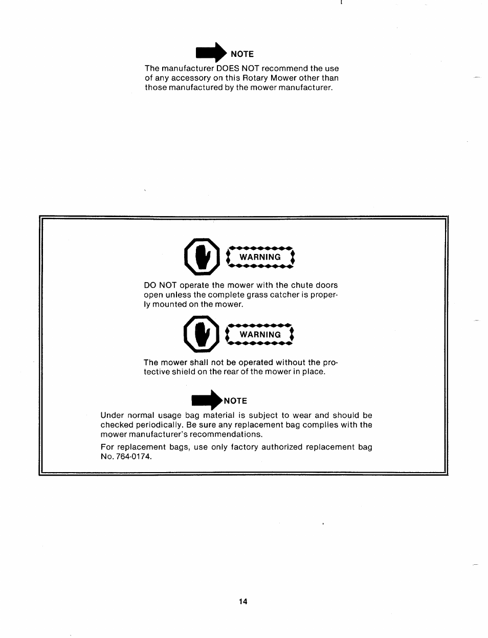 Note, Warning | MTD 110-328A User Manual | Page 14 / 19