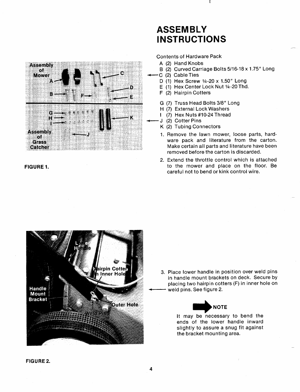 Assembly, Instructions, Figure 1 | Note, Assembly instructions | MTD 110-328A User Manual | Page 4 / 19