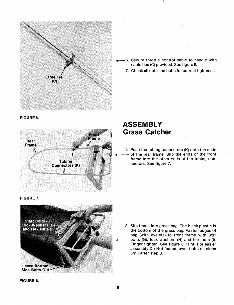 Cable tie (c), Figures, Rear | Figure 7, Assembly grass catcher, Leave bottom side bolts out | MTD 110-328A User Manual | Page 6 / 19