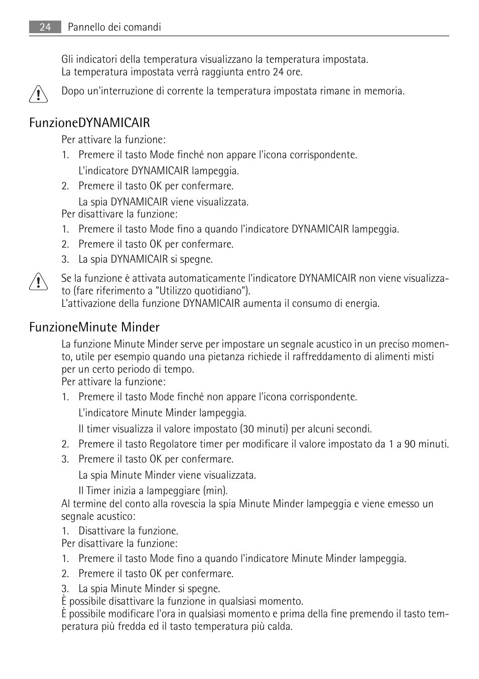Funzionedynamicair, Funzioneminute minder | AEG SKD71800F0 User Manual | Page 24 / 68
