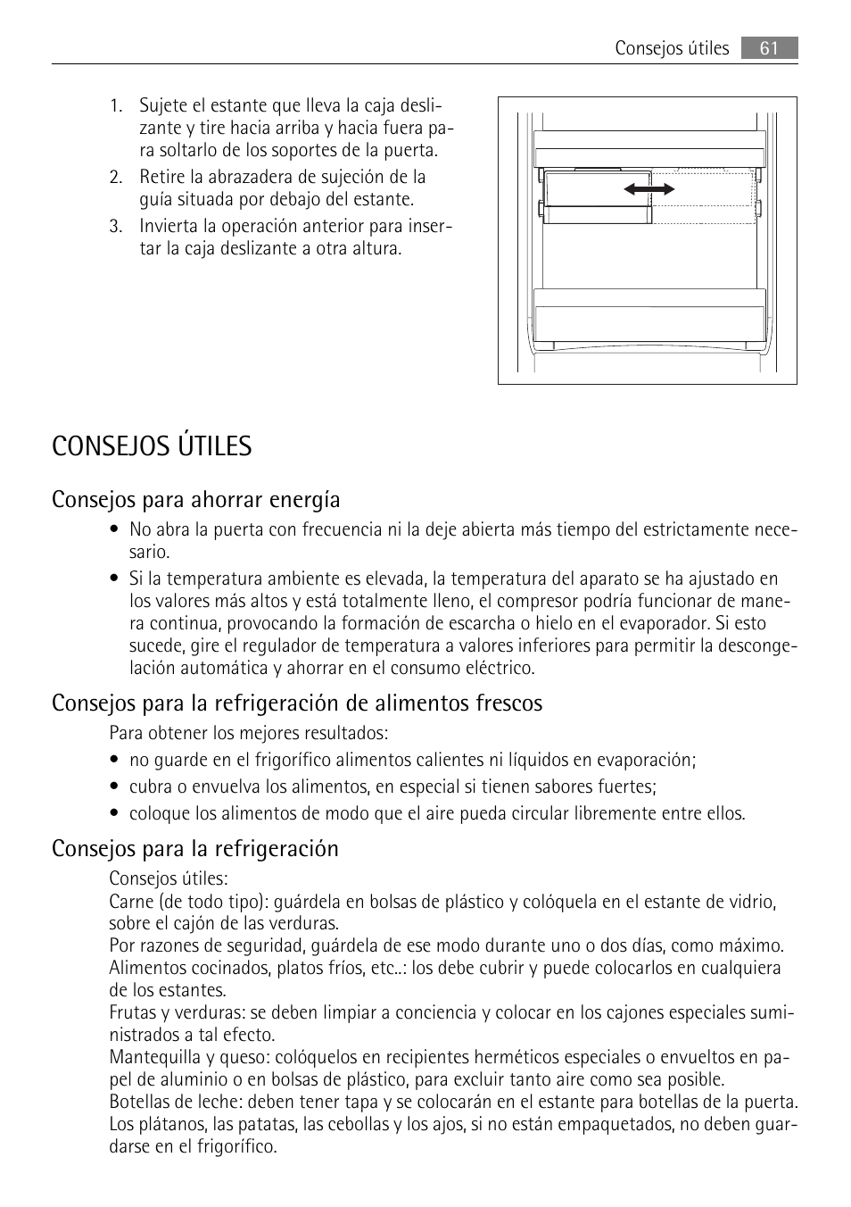 Consejos útiles, Consejos para ahorrar energía, Consejos para la refrigeración | AEG SKD71800F0 User Manual | Page 61 / 68