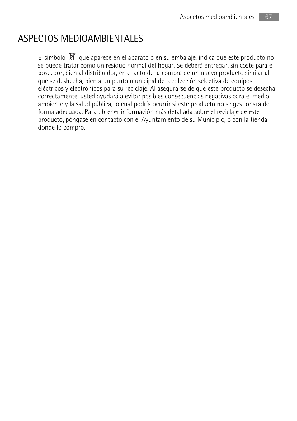 Aspectos medioambientales | AEG SKD71800F0 User Manual | Page 67 / 68