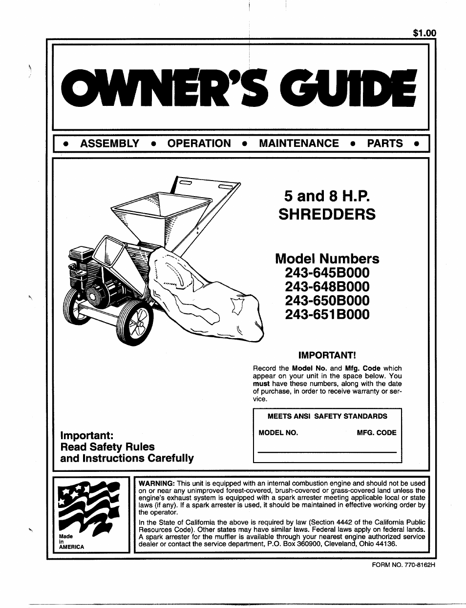MTD 243-651B000 User Manual | 12 pages