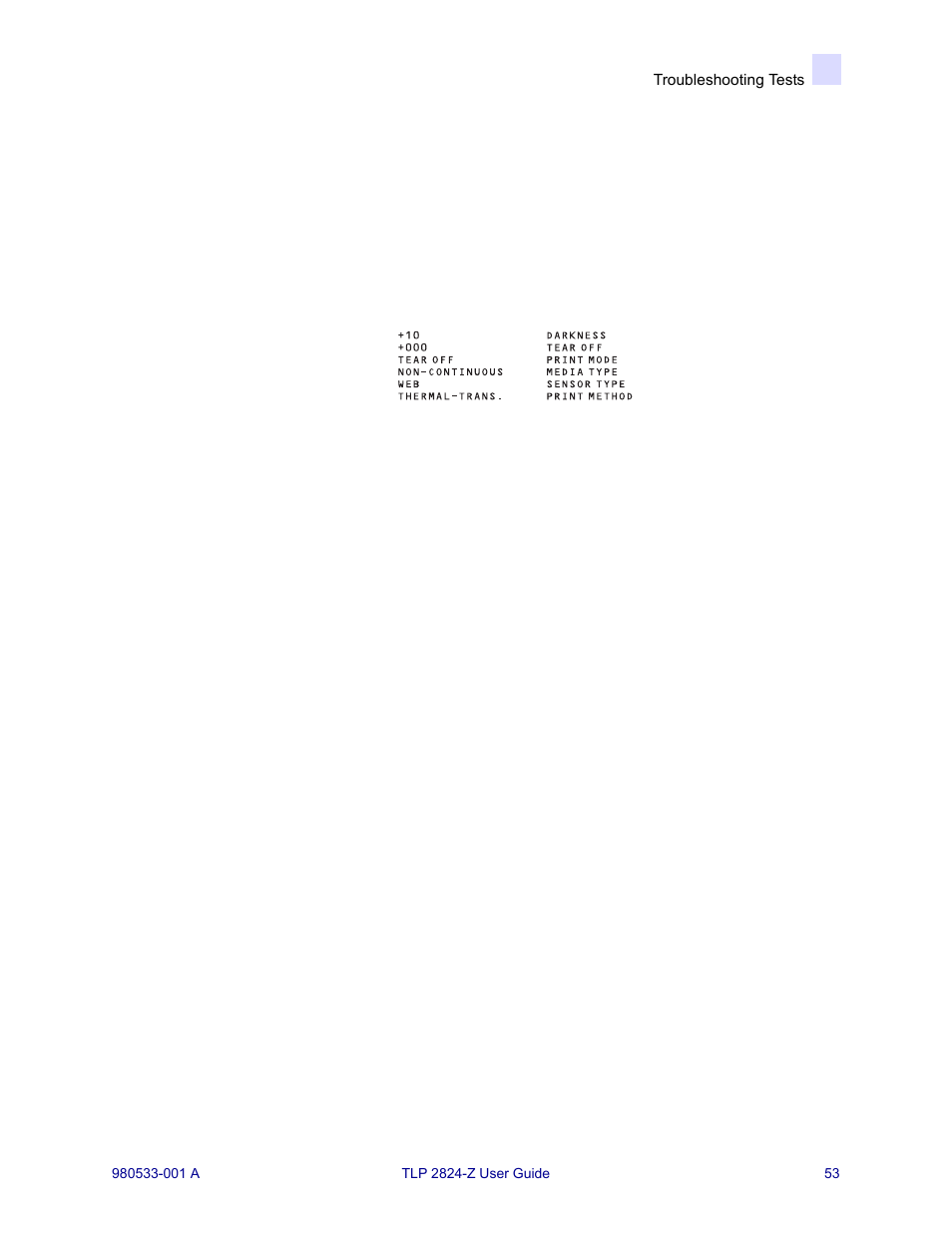 Troubleshooting tests, Printing a configuration label, Recalibration | Printing a configuration label recalibration | MTD TLP 2824-Z User Manual | Page 53 / 64