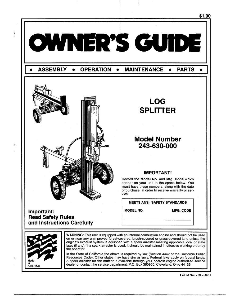 MTD 243-630-000 User Manual | 20 pages