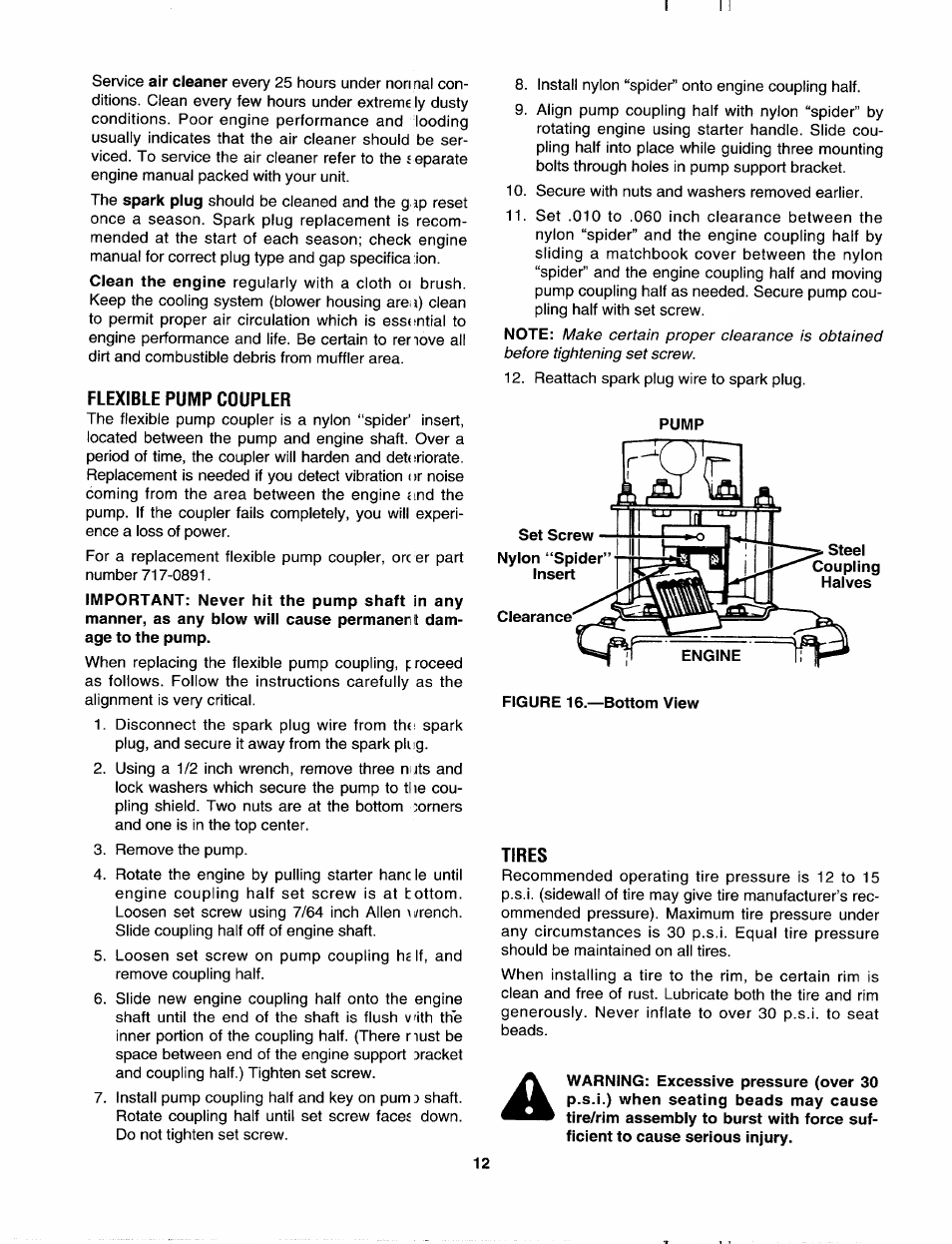 Flexible pump coupler, Tires | MTD 243-630-000 User Manual | Page 12 / 20