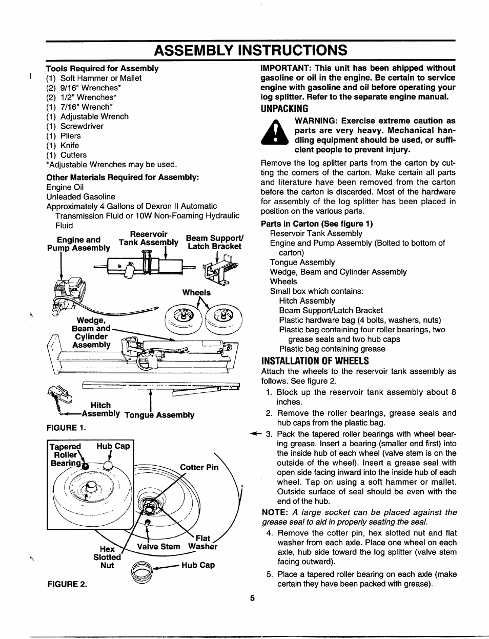 Assembly instructions, Unpacking, Installation of wheels | MTD 243-630-000 User Manual | Page 5 / 20