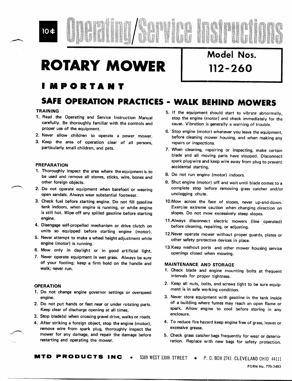 MTD 112-260 User Manual | 6 pages