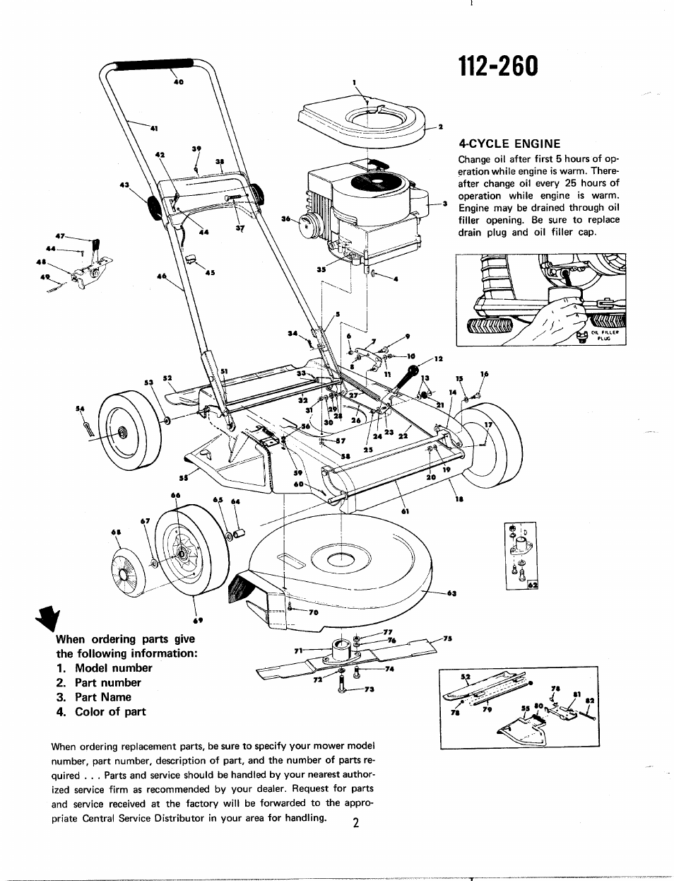 Cycle engine, When ordering parts give the following information, Model number | Part number, Part name, Color of part | MTD 112-260 User Manual | Page 2 / 6
