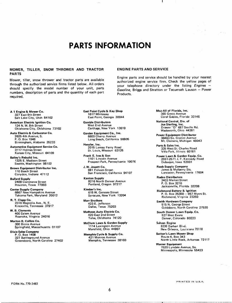 Parts information | MTD 112-260 User Manual | Page 6 / 6