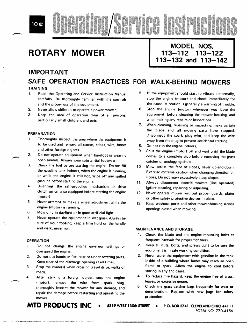 MTD 113-112 User Manual | 9 pages