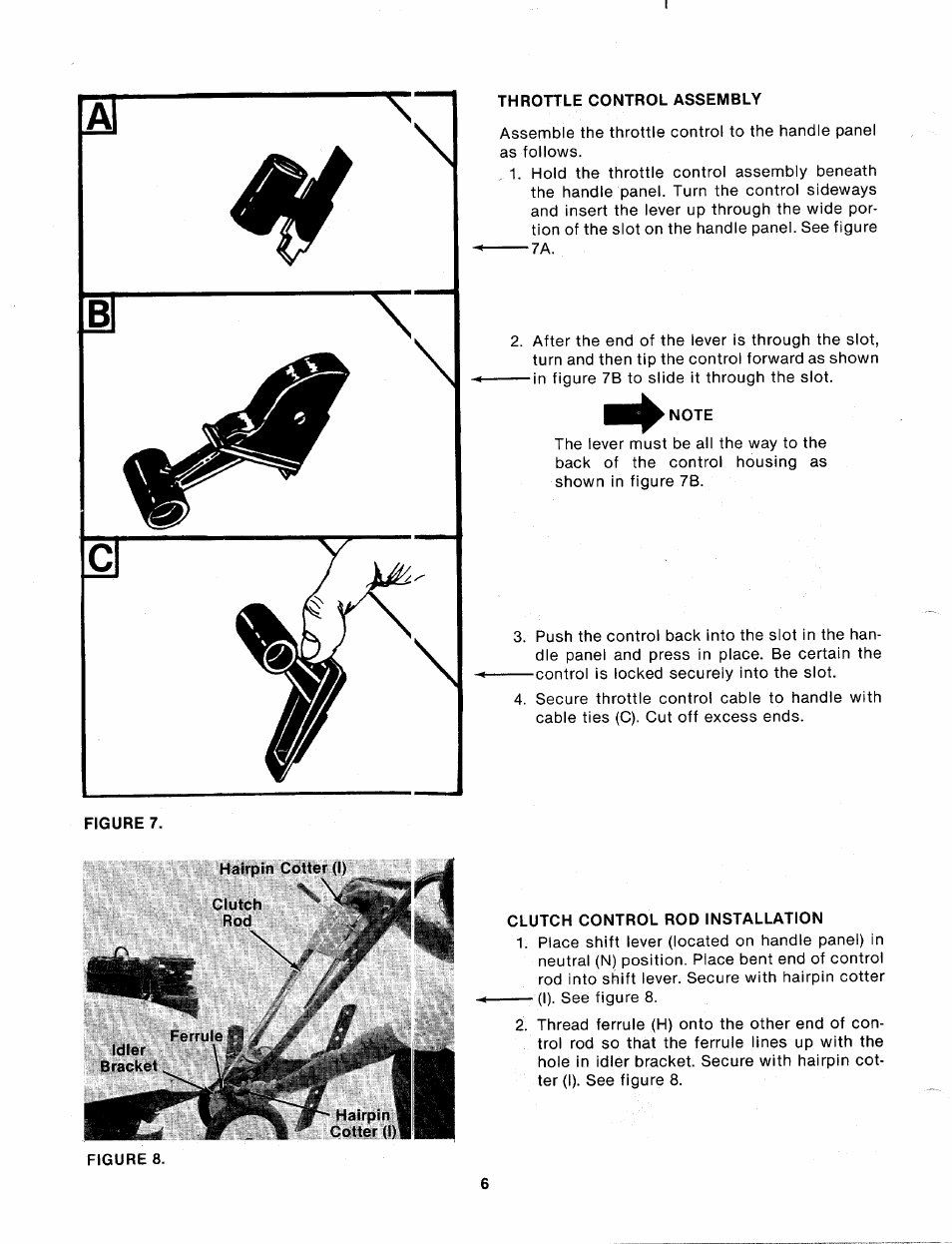 Throttle control assembly, Clutch control rod installation | MTD 214-381-000 User Manual | Page 6 / 23