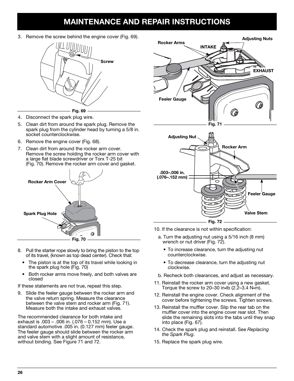 Maintenance and repair instructions | MTD YM26CO User Manual | Page 26 / 104