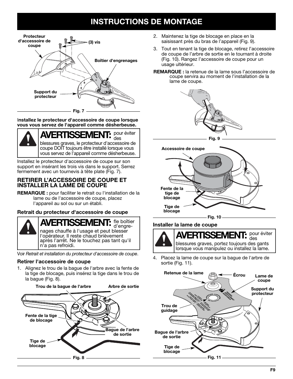 Avertissement, Instructions de montage | MTD YM26CO User Manual | Page 41 / 104