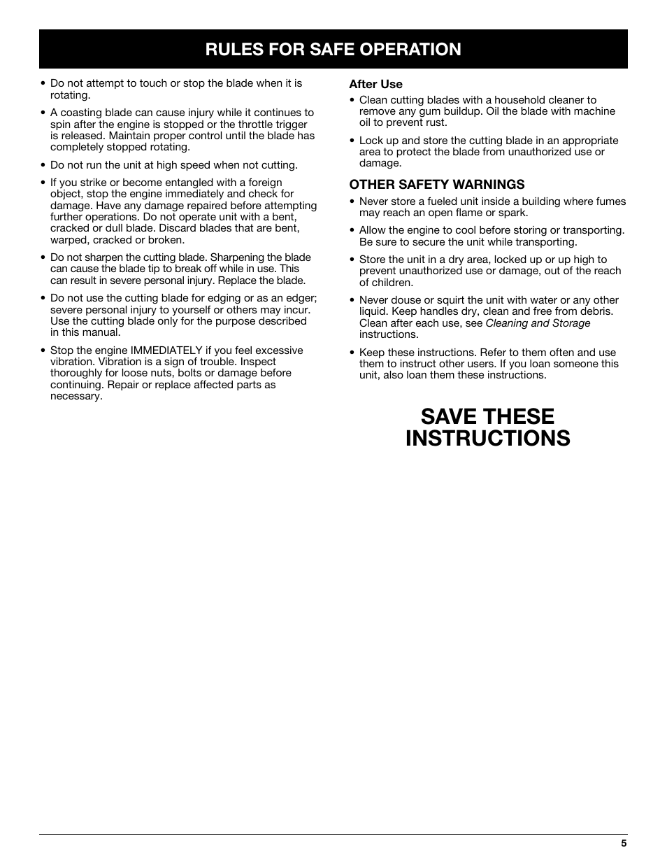 Save these instructions, Rules for safe operation | MTD YM26CO User Manual | Page 5 / 104