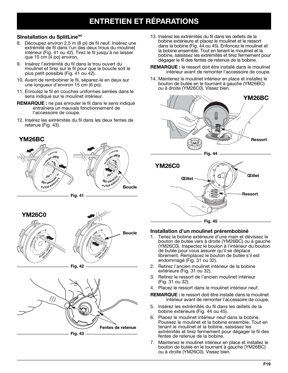 Entretien et réparations, Ym26bc, Ym26c0 | MTD YM26CO User Manual | Page 51 / 104