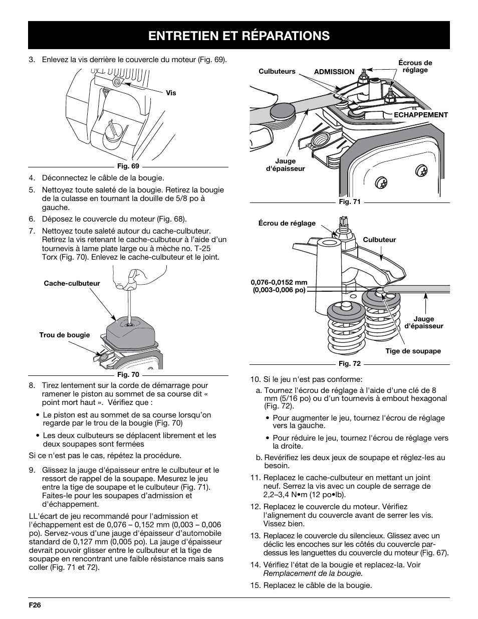 Entretien et réparations | MTD YM26CO User Manual | Page 58 / 104