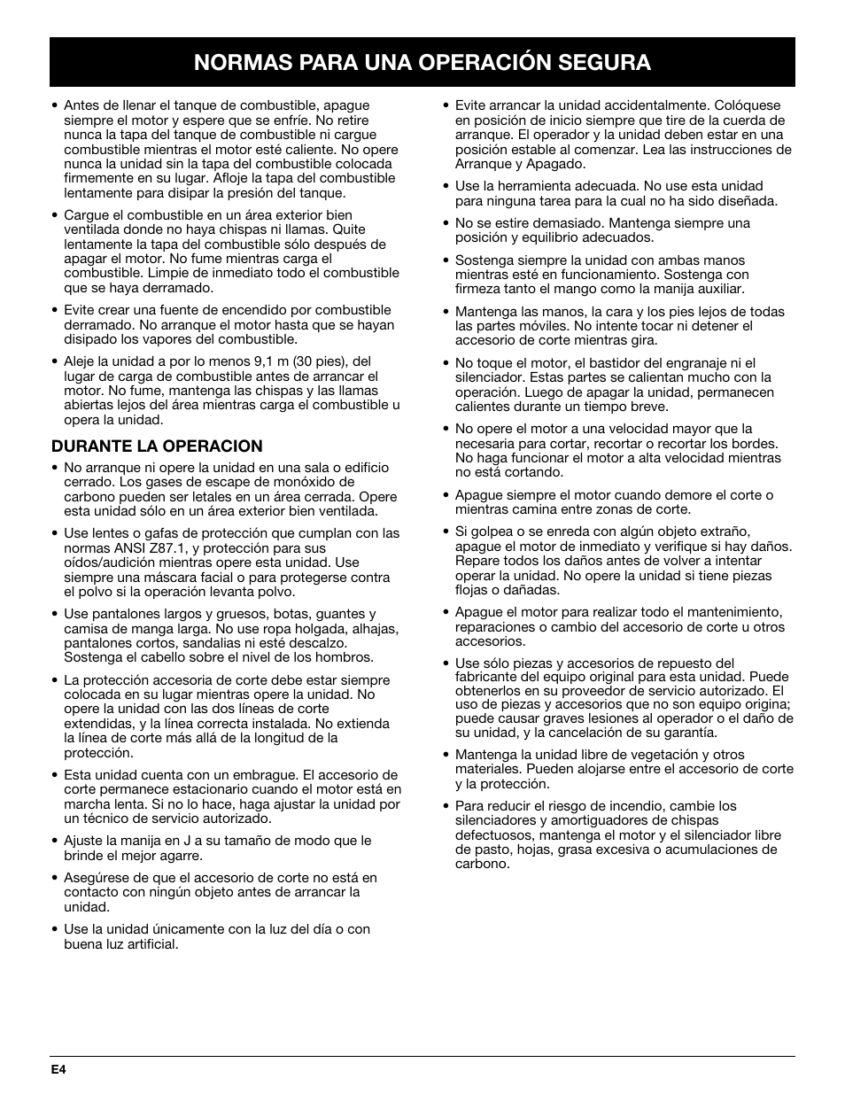 Normas para una operación segura | MTD YM26CO User Manual | Page 68 / 104